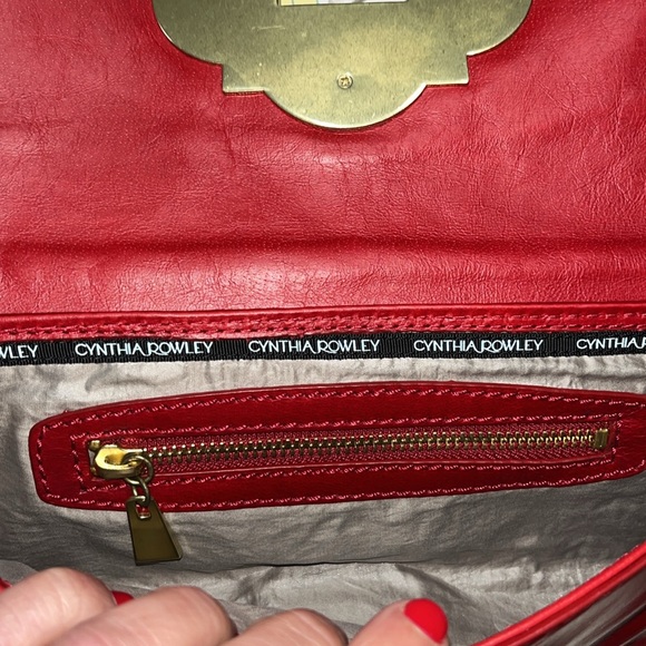 Cynthia Rowley Red Leather Gold Turn Lock Clutch - Picture 5 of 8